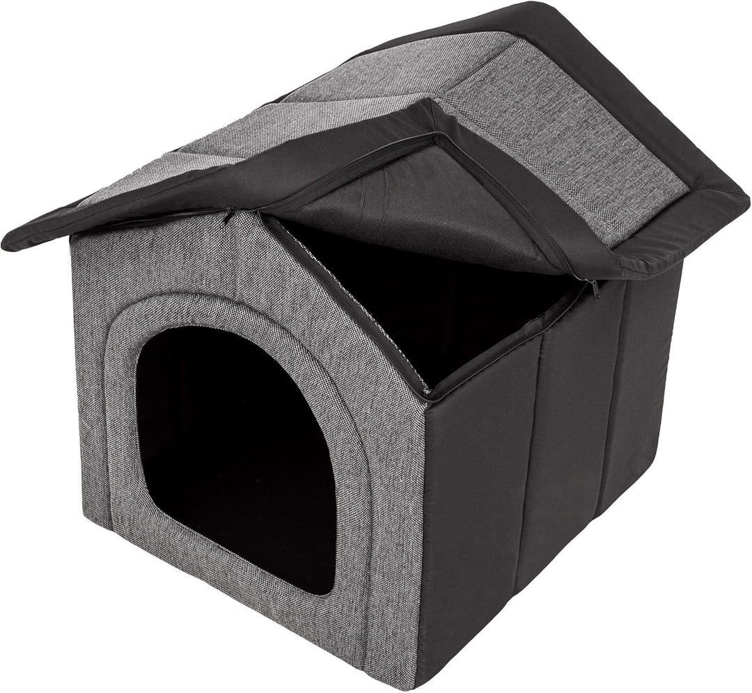 Hundehütte Hundehöhle Hundebett Hundehaus Katzenhöhle kleine S - 38x32 cm Graphit mit Schwarz S - 38