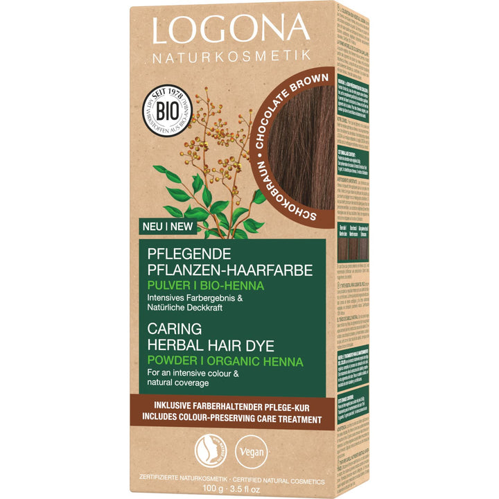 LOGONA Naturkosmetik Pflegende pflanzliche Haarfarbe, Veganes Haarfarbe-Pulver mit Bio-Henna für int
