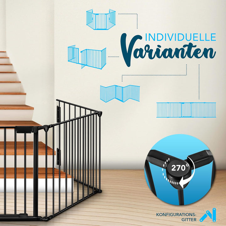 KIDUKU® Kaminschutzgitter mit Tür Metall 420 cm | Absperrgitter Ofenschutzgitter faltbar | Konfigura
