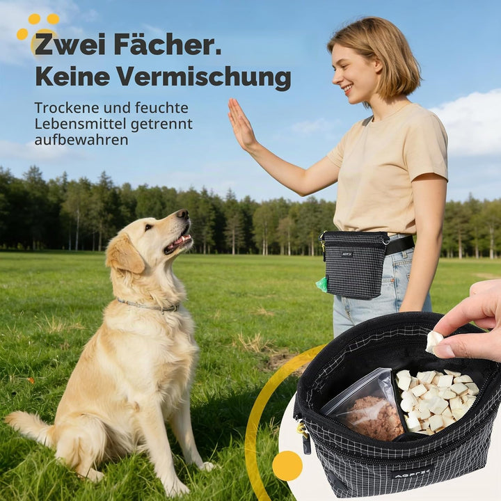 AGPTEK Leckerlitasche für Hunde, Futterbeutel Hund mit Kotbeutelspender zum Umhängen, Freihändige Hu
