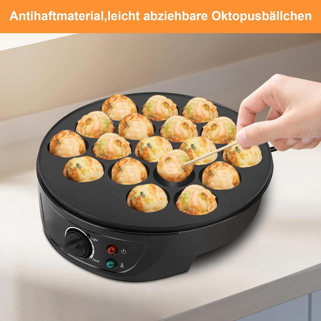 Takoyaki Maker Elektrisch, Gusseisen Pancake Ball Maker mit 18 Löcher, für die Herstellung Japanisch