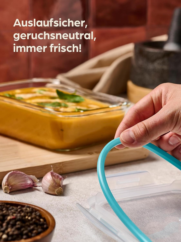 Praknu Glasbehälter mit Deckel 1000ml - 4er Set Frischhaltedosen - Stapelbar & Luftdicht - BPA-frei