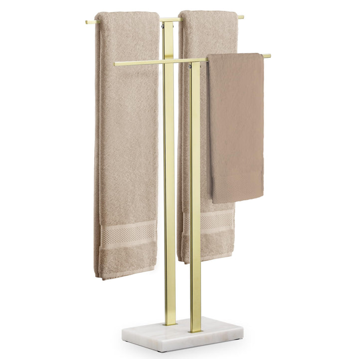 KES Handtuchhalter Stehend Gold Handtuchständer Freistehend Zweiarmig Badetuchhalter Edelstahl SUS30