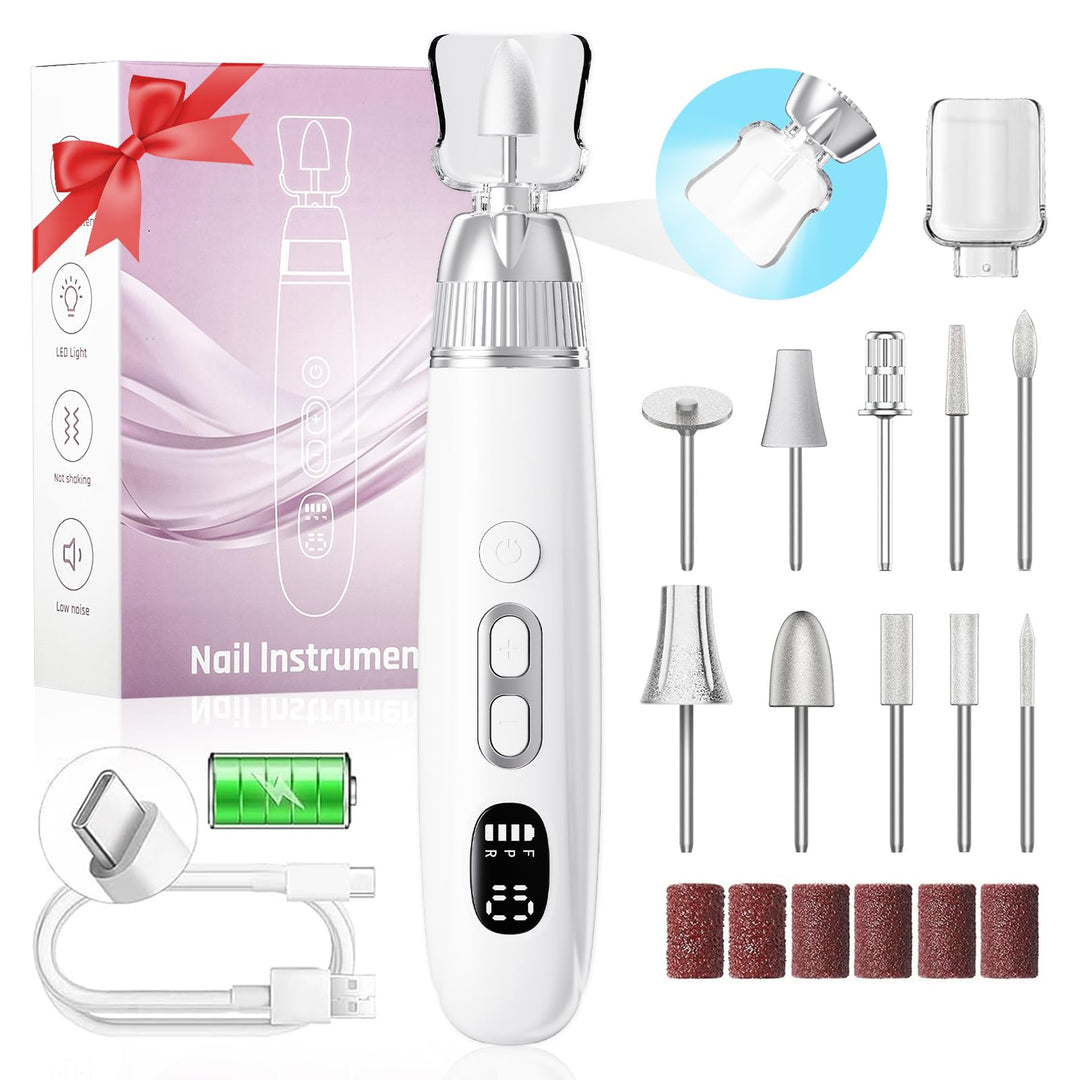 CozyZen Profi-Elektrische Nagelfräse, Akku-Nagelbohrer mit 10 Geschwindigkeiten & LED-Leuchte - Port