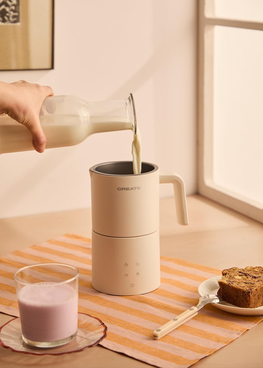CREATE Milk Froher Studio Pro Elektrischer Milchaufschäumer, gebrochenes Weiss, spülmaschinenfest, T