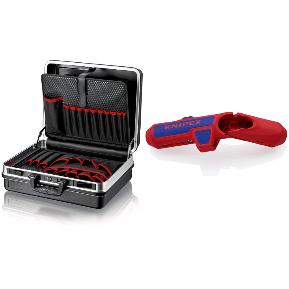 KNIPEX Werkzeugkoffer "Basic" leer 00 21 05 LE, Schwarz & ErgoStrip Universal-Abmantelungswerkzeug (