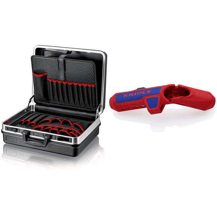 KNIPEX Werkzeugkoffer "Basic" leer 00 21 05 LE, Schwarz & ErgoStrip Universal-Abmantelungswerkzeug (