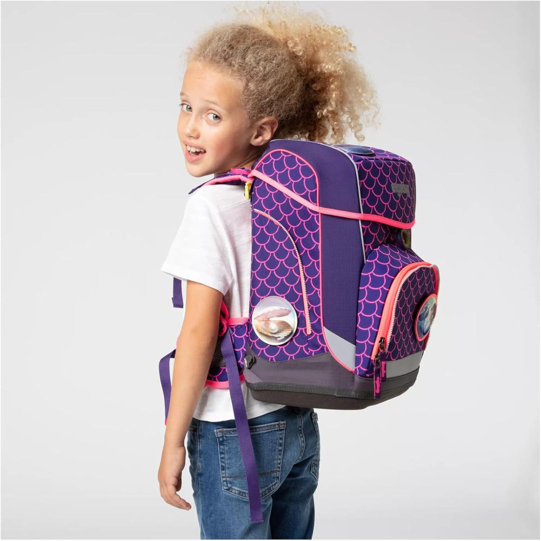 ergobag Cubo Light Set Ergonomischer Schulrucksack, extra leicht, 5er Set, 780 g Perlentauchbär - Li