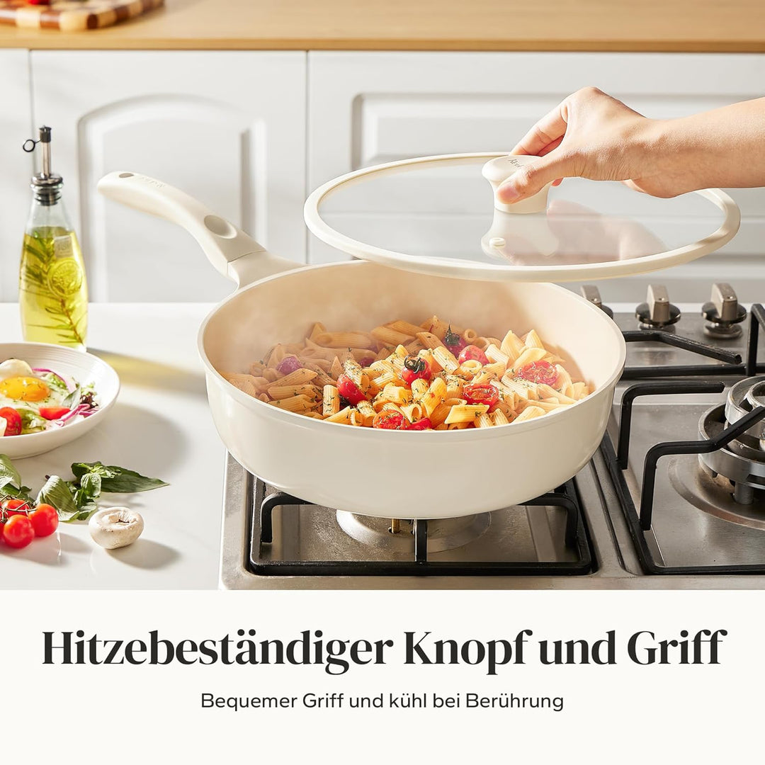 Redchef Pfanne 28cm mit Deckel, Keramik Antihaft Bratpfanne Induktion, Omelette Pfanne mit allen Her