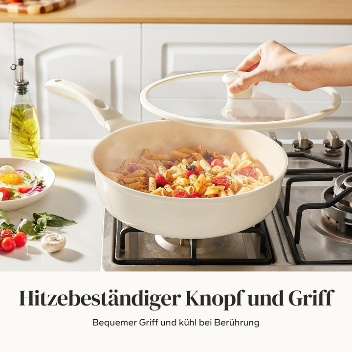 Redchef Pfanne 28cm mit Deckel, Keramik Antihaft Bratpfanne Induktion, Omelette Pfanne mit allen Her