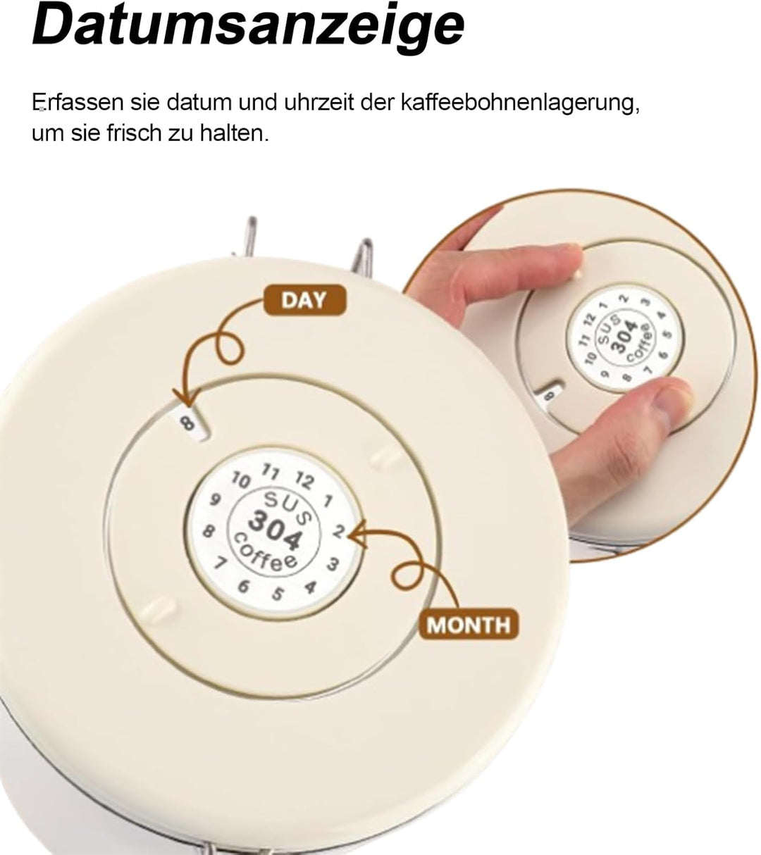 Kaffeedose Luftdicht aus Edelstahl, 1,8L Kaffeedose Luftdicht, Kaffeebohnen Behälter,Kaffee Dose,Mit
