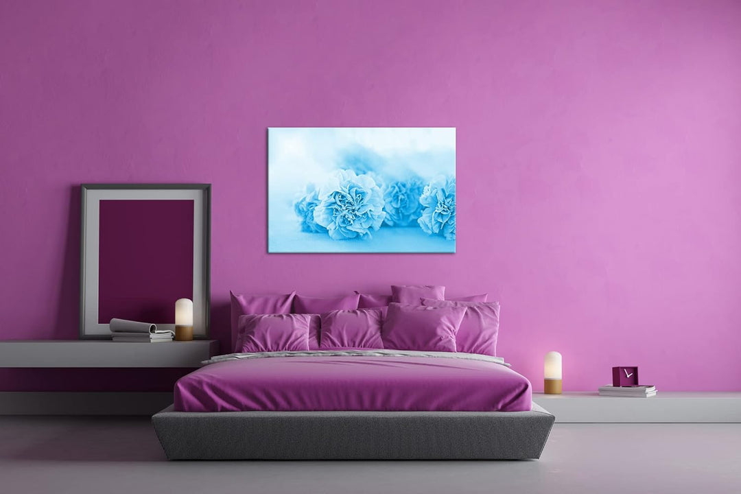 deyoli rosafarbene Nelken Format 80x60 Effekt: Monocrome Blau als Leinwandbild, Motiv fertig gerahmt