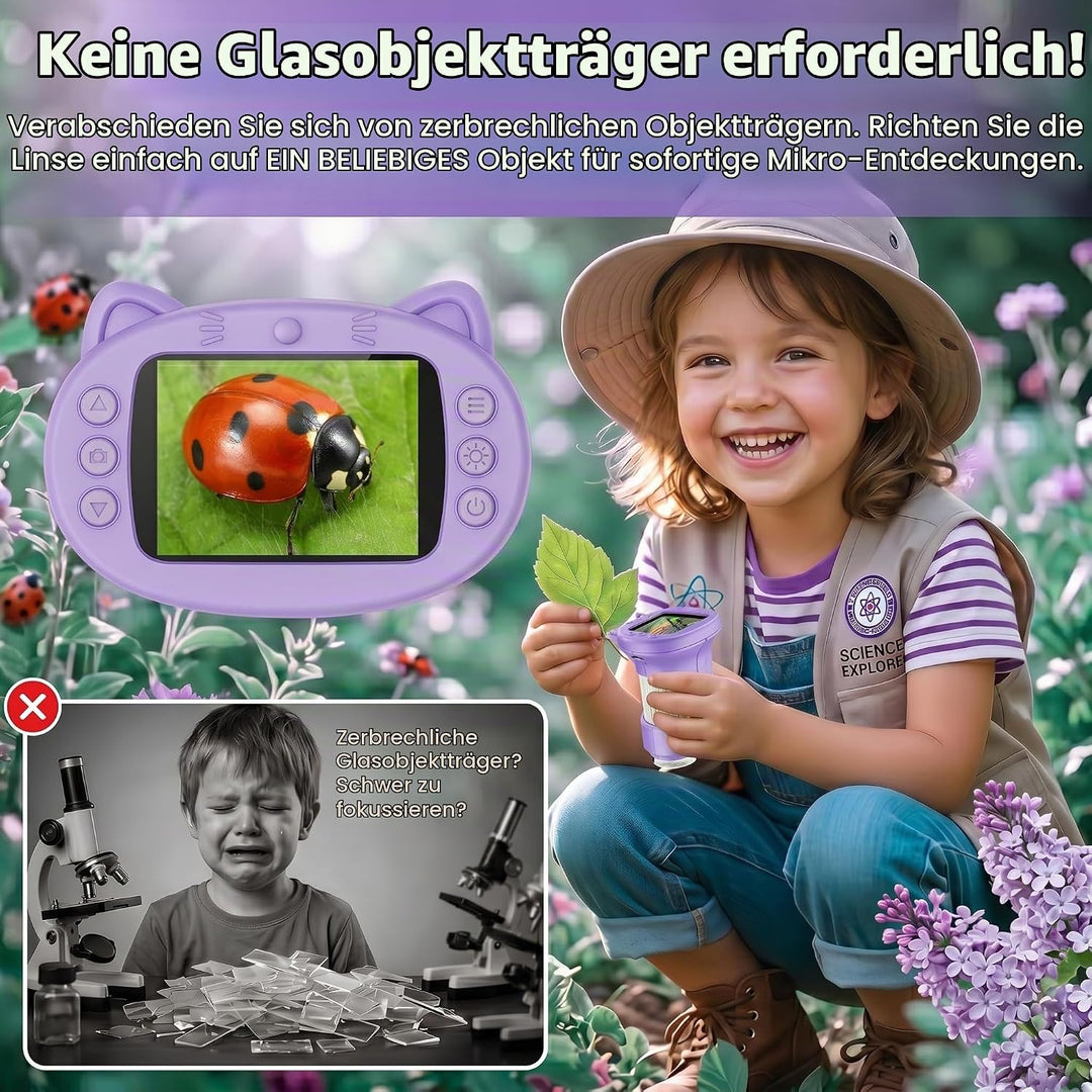 Mikroskop für Kinder, 1000X 4K Digitalmikroskop mit IPS-Display, 8 LED Licht, USB-aufladbar, Tragbar