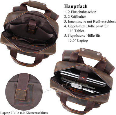 TIDING Herren Rucksack Echtes Leder Grosse Kapazität Business Reisetasche für 15,6 Laptop Tasche, Da