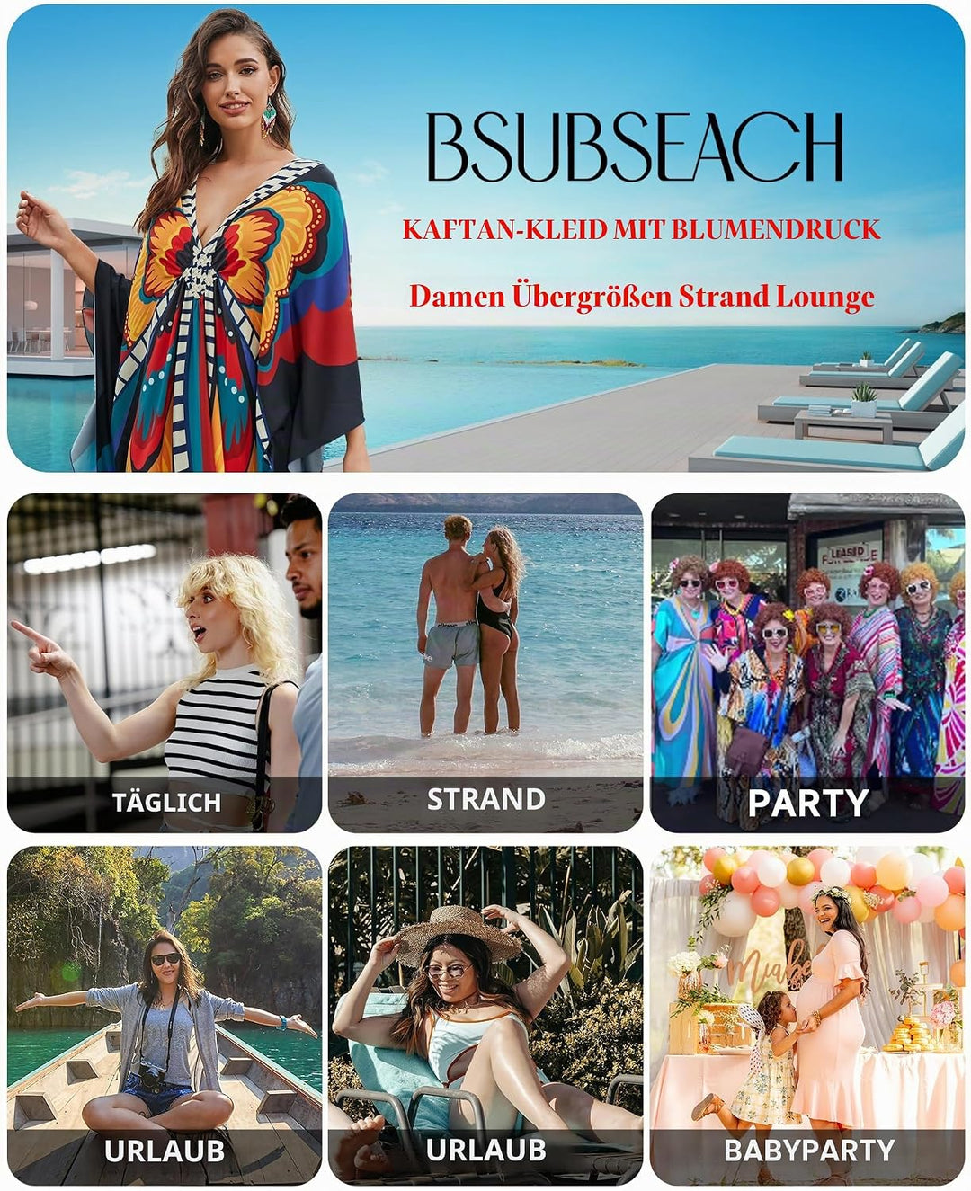 Bsubseach Frauen Plus Grösse Kaftan Kleid Badeanzug Druck Kaftan Strand Cover Up Kleid Schmetterling