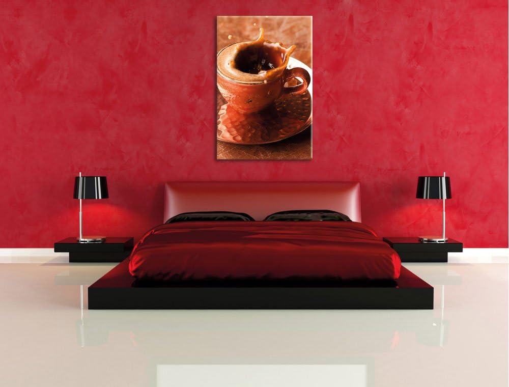 Kaffee spritzt aus Tasse, Format: 100x70 auf Leinwand, XXL riesige Bilder fertig gerahmt mit Keilrah