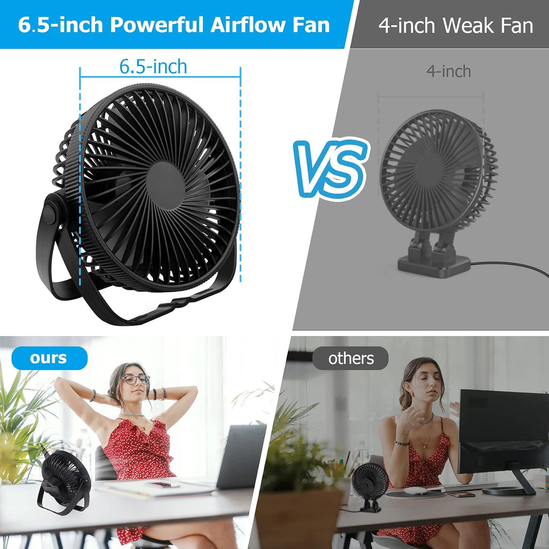 Tischventilator USB Ventilator Leise Klein mit Akku 3 in 1, Tischventilatoren Tragbarer Ventilator 3