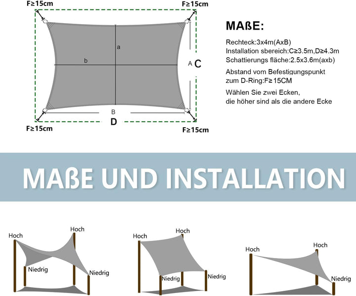 LOVE STORY Sonnensegel 2x3m Rechteckig Schattenspende für Terrasse | HDPE-Stoff Wasserdurchlässig,Lu