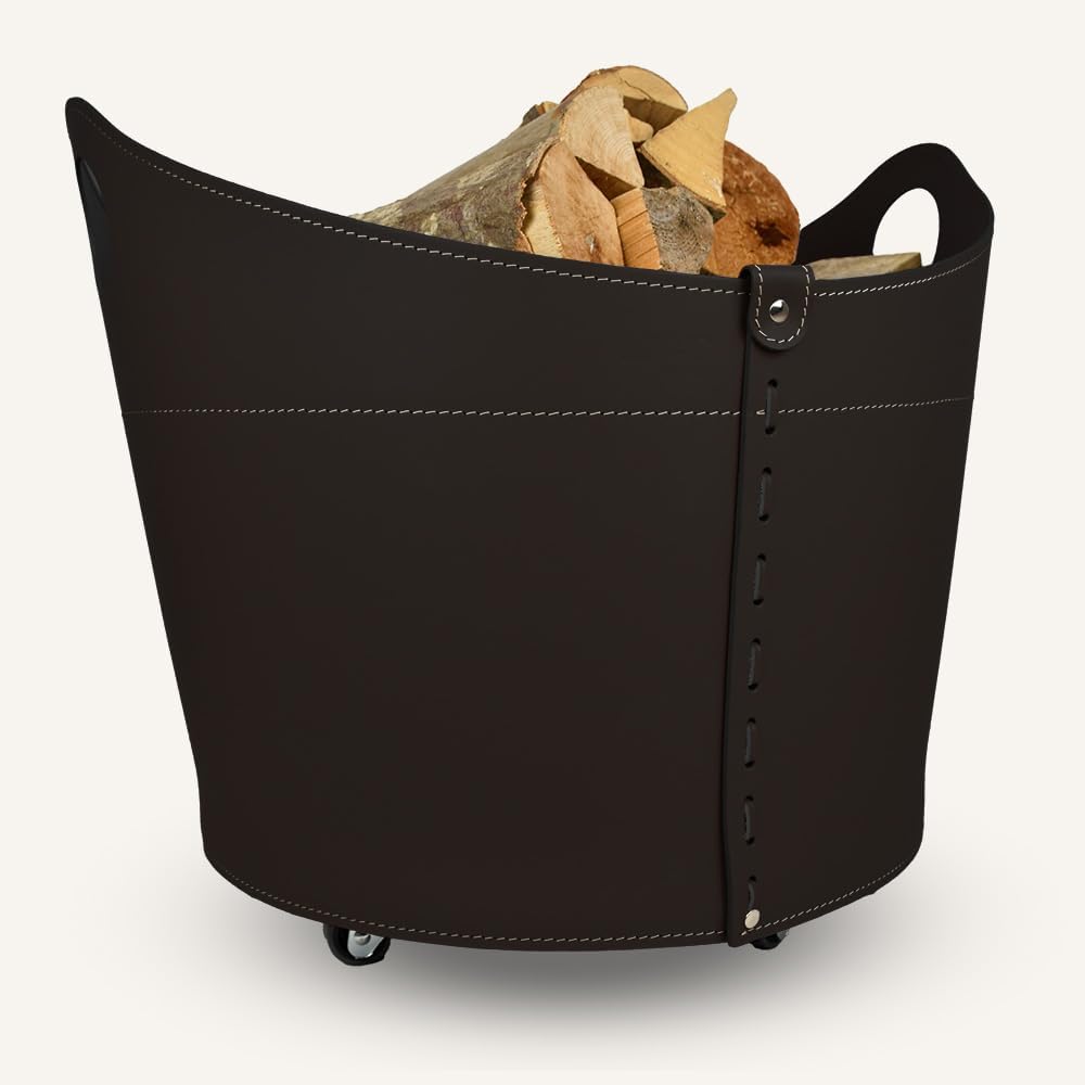 LIMAC Design CADIN Holzkorb aus Leder, moderne Brennholztasche, Originale Kaminholztasche, Kaminholz