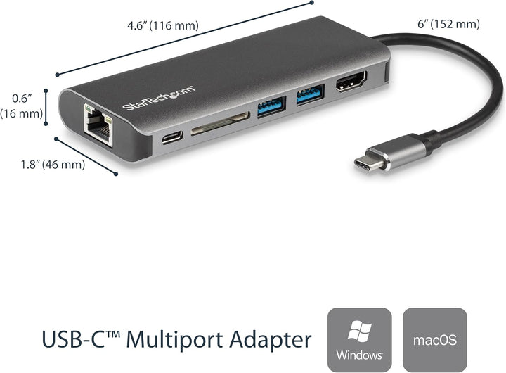 StarTech.com USB-C Multiport Adapter - 2x USB 3.0 / HDMI / SD / Gigabit Ethernet - mit Stromversorgu