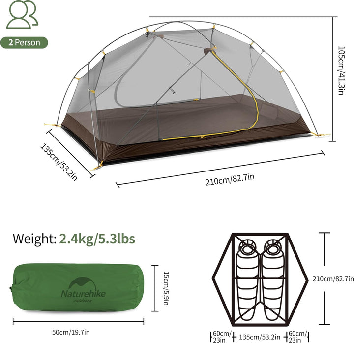 Naturehike Mongar 2 Mann Zelt Campingzelt Ultraleicht Zelt 2 Personen Camping Zelt Rucksackzelte 4 J