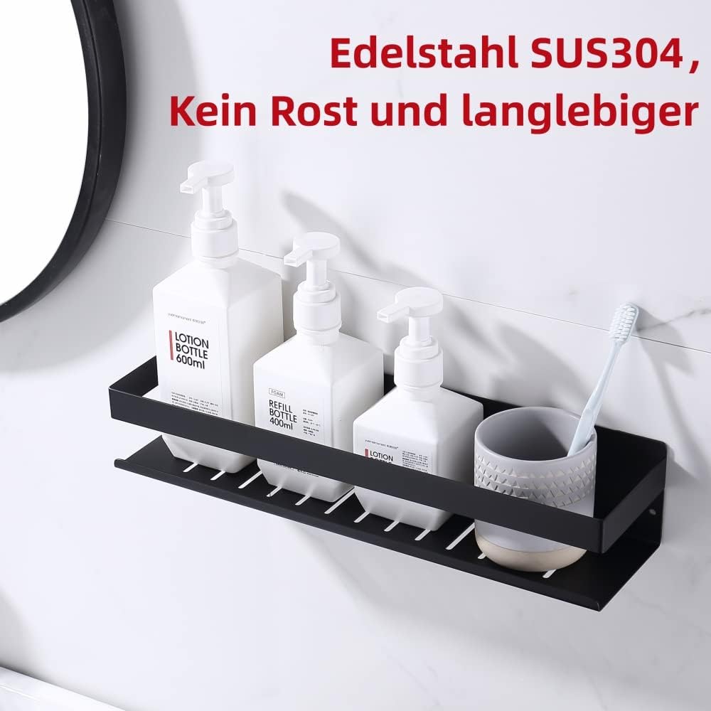HomeHeng Duschablage Ohne Bohren Mattschwarz, Duschregal Wandmontage Badregal Duschkorb Edelstahl SU
