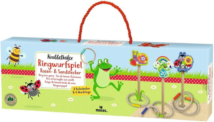 Moses. Krabbelkäfer Ringwurfspiel Rasen & Sandstecker, Wurfspiel für draussen mit 3 Holzsteckern und