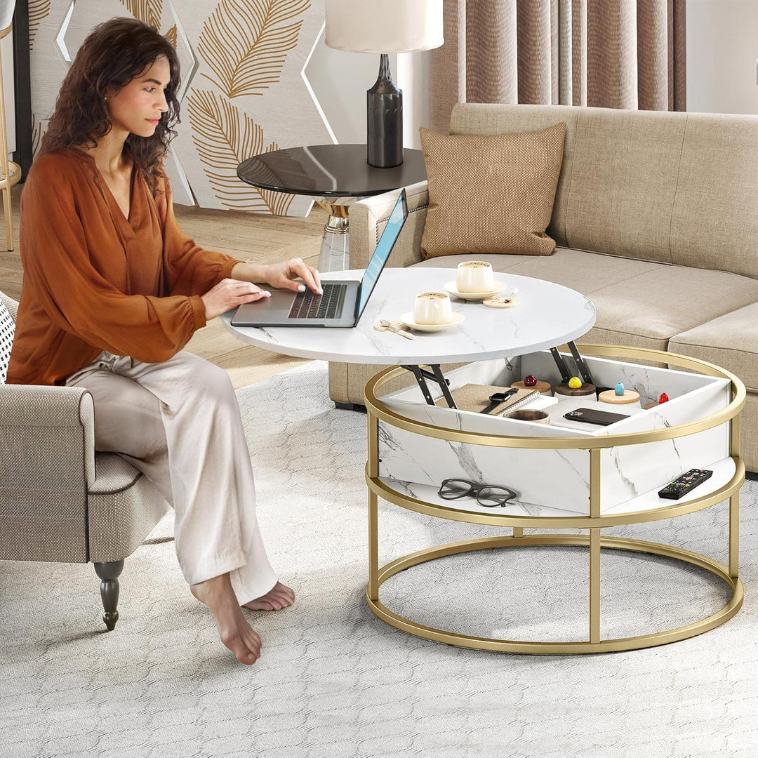 YITAHOME Couchtisch Rund mit Hebeplatte, Wohnzimmertisch mit verstecktem Ablagefach, Beistelltisch R