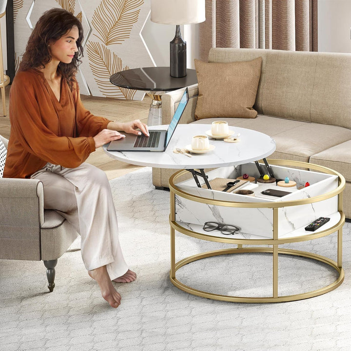 YITAHOME Couchtisch Rund mit Hebeplatte, Wohnzimmertisch mit verstecktem Ablagefach, Beistelltisch R