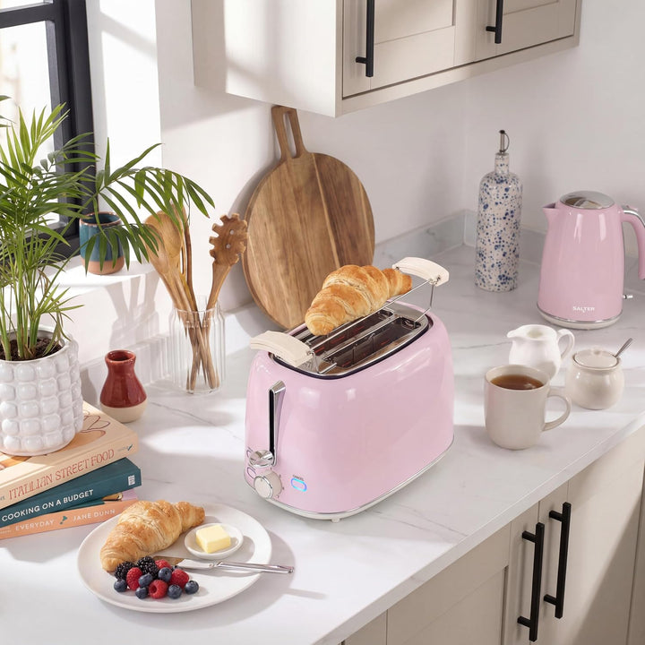 Salter Retro Wasserkocher elektrisch 2200 W, 1,7 l – rosa Wasserkocher mit 360°-Drehfuss, herausnehm