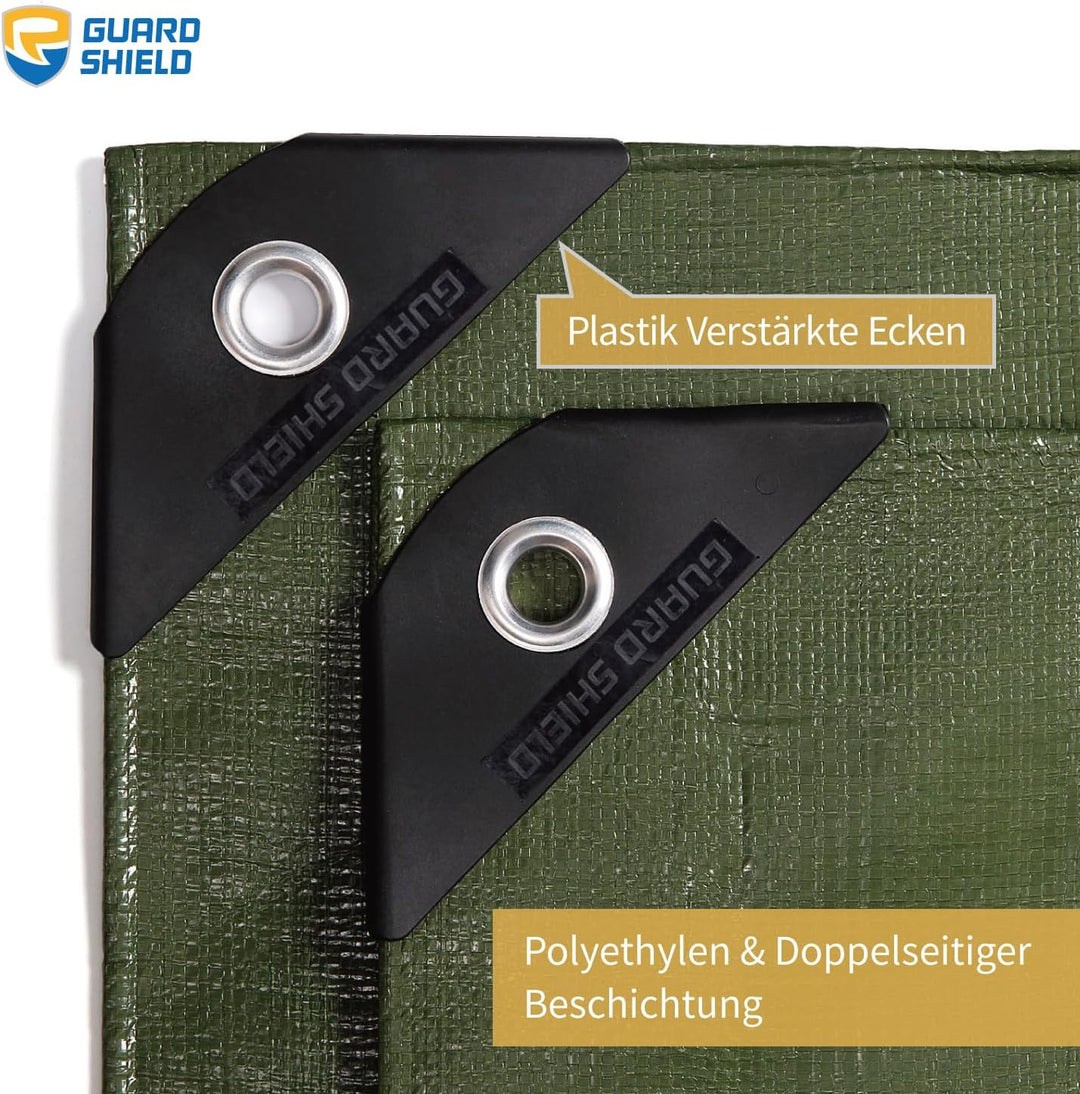 GUARD SHIELD Abdeckplane mit Ösen Wasserdicht 3m x 4m Grün Plane Gewebeplane 160g/㎡ Schutzplane Allz