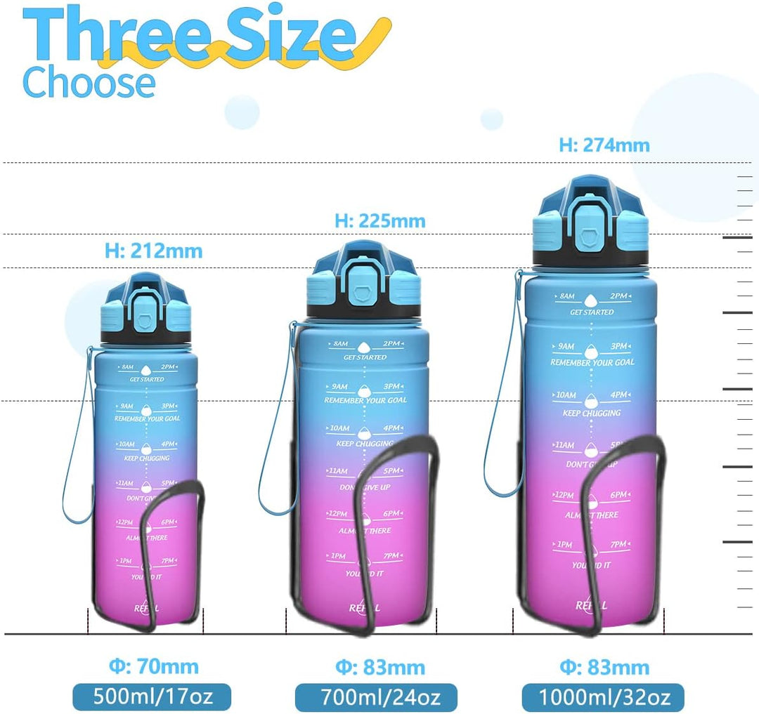 Sport Trinkflasche 2l, 1,5l, 1l, 700ml, 500ml Trinkflasche Kinder Auslaufsicher, Motivierende Wasser
