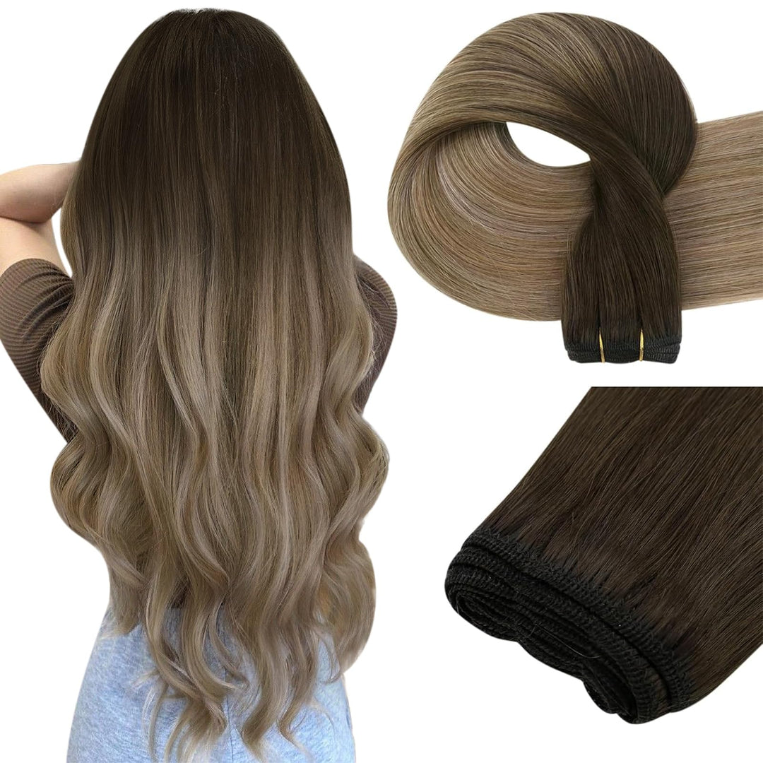 Easyouth Tressen Echthaar Extension Ombre Braun Tressen Haarverlängerungen Darkest Brown Balayage Mi