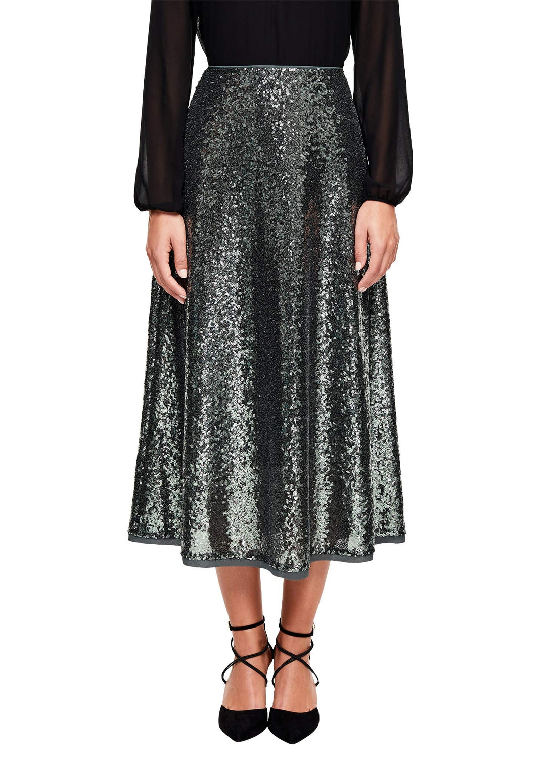 s.Oliver BLACK LABEL Damen Midirock mit funkelnden Pailletten Green 42
