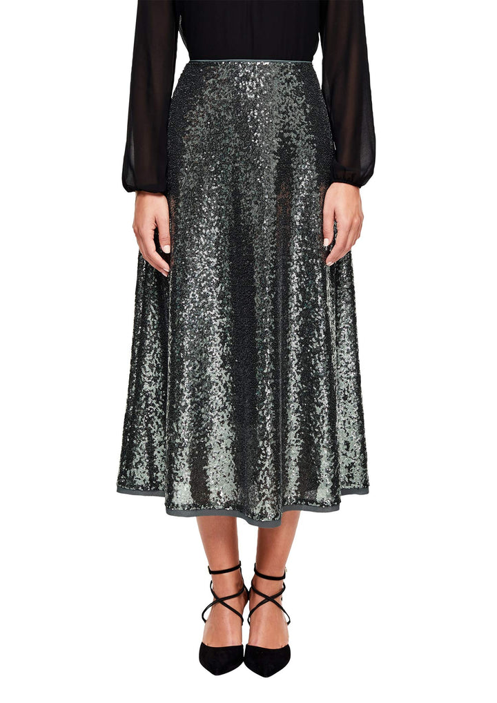 s.Oliver BLACK LABEL Damen Midirock mit funkelnden Pailletten Green 42