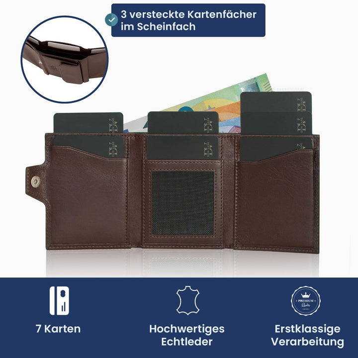 DON VANE Elite Pocket I Slim Wallet mit XL Münzfach I Mini Geldbörse Leder mit RFID Schutz I Kleines