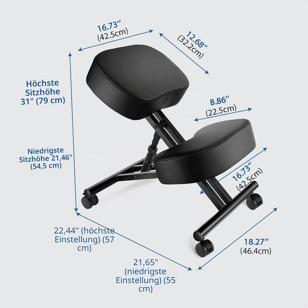 Himimi Ergonomischer Kniestuhl - Kunstleder - Dicke Bequeme Schaumstoffpolster - Bremsrollen, Verste