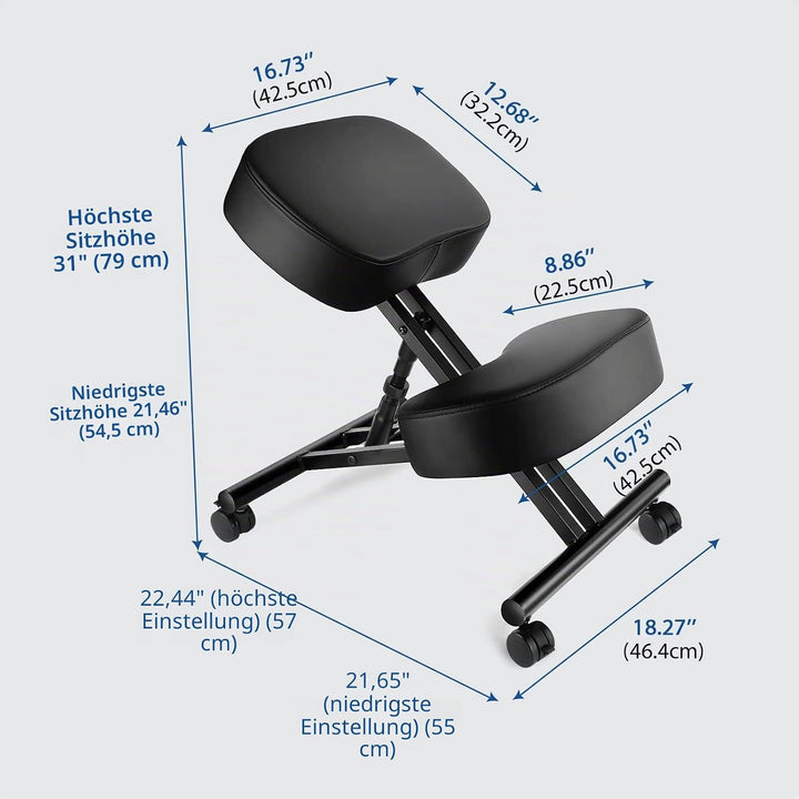 Himimi Ergonomischer Kniestuhl - Kunstleder - Dicke Bequeme Schaumstoffpolster - Bremsrollen, Verste