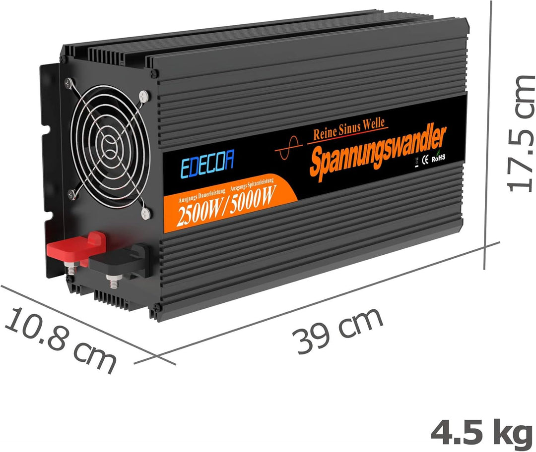 EDECOA Wechselrichter Reiner Sinus 2500w Spannungswandler 12v 230v mit Fernbedienung Spannungswandle