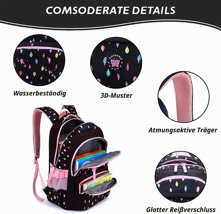 IvyH Rucksack Mädchen Schulrucksack Grosse schulranzen für Mädchen Wasserdicht Kinderrucksack für mä