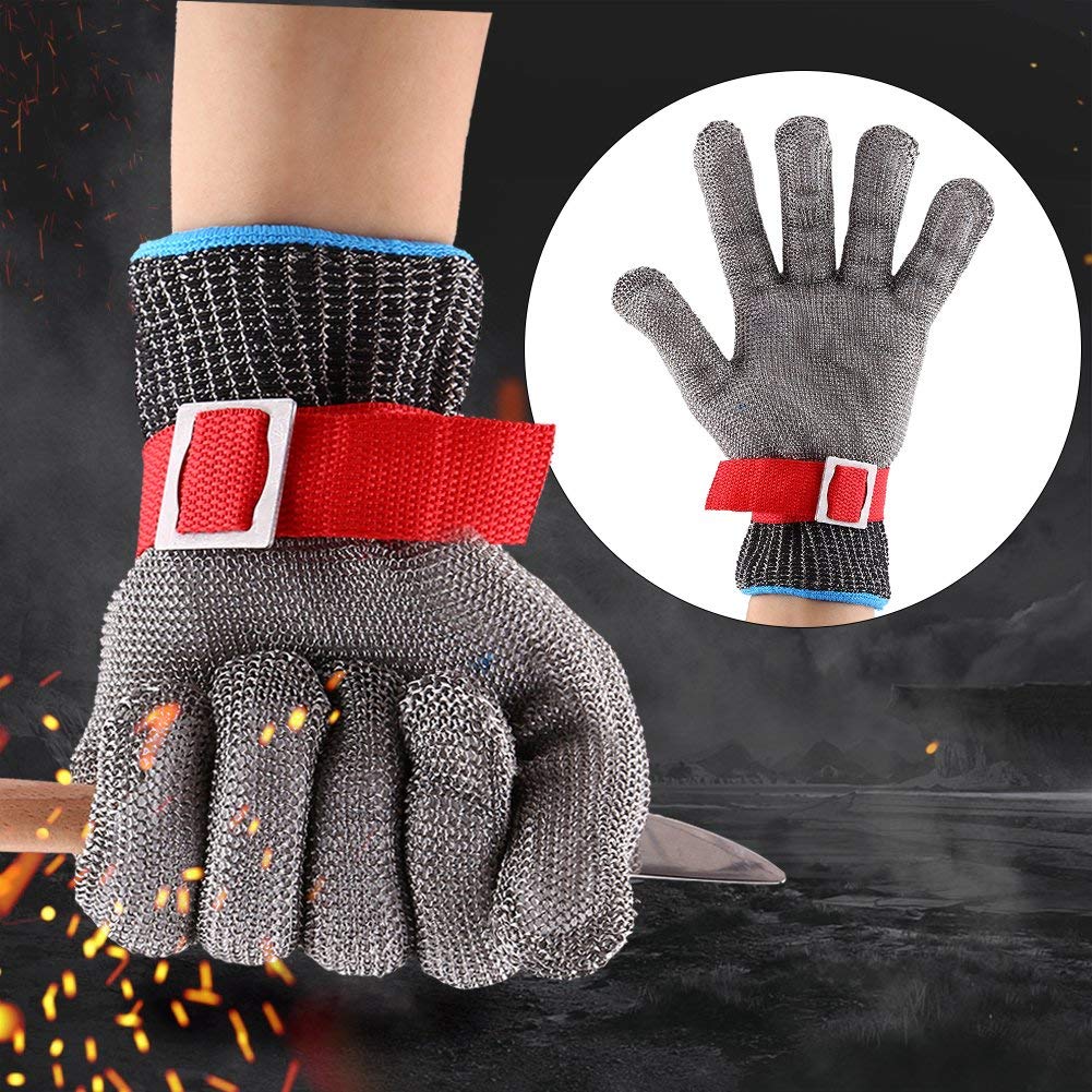 Yosoo Robuster 304-Drahtgeflecht, schnittfester Handschuh mit verstellbarer Schnalle, Gartenarbeit M
