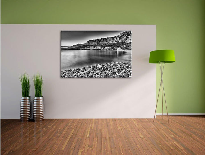 Pixxprint Meer an Traumstadt / 100x70cm Leinwandbild bespannt auf Holzrahmen/Wandbild Kunstdruck Dek