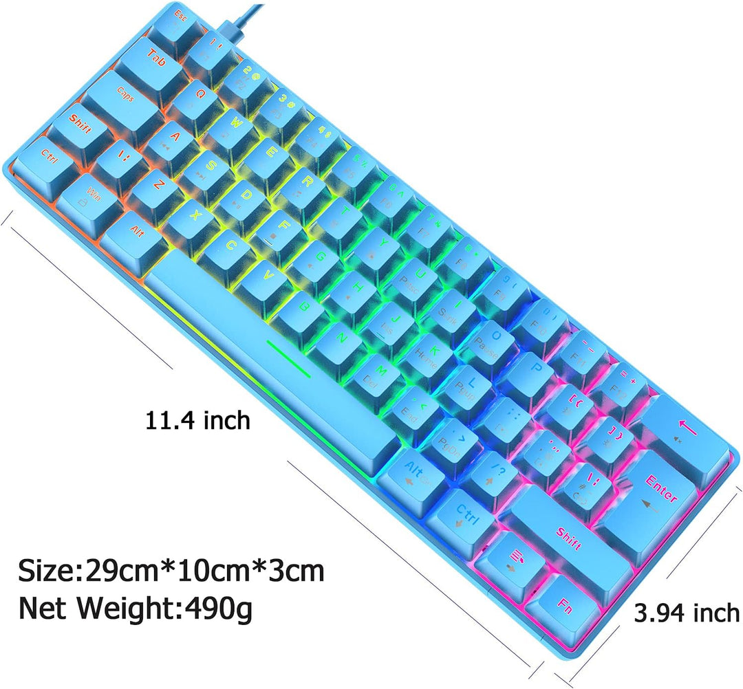 Mini 60% Gaming-Tastatur Kabelgebundene mechanische Keyboard, Kompakte Tragbare 62 Tasten, UK-Layout