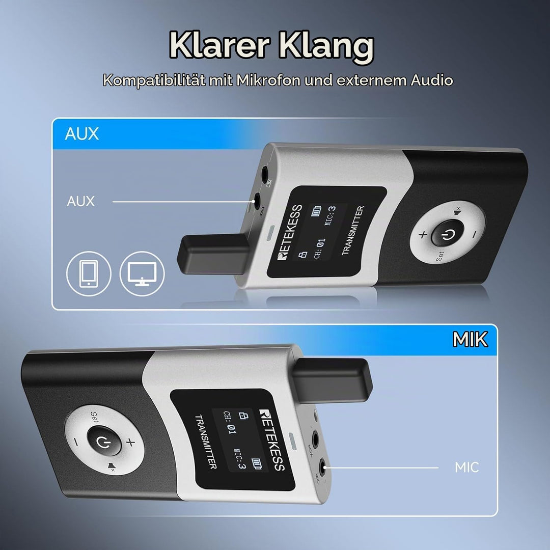 Retekess T130U (T130 4rd) Audio Tour Guide System, Kabelloses Reiseleiter-Set, 200m, U-Band-Modus mi