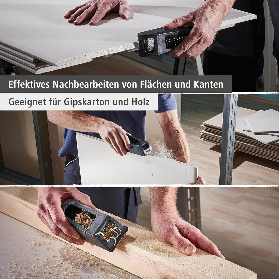 wolfcraft Blockhobel I 4013000 I Der extrabreite Einhandhobel für Gipskarton, Blockhobel