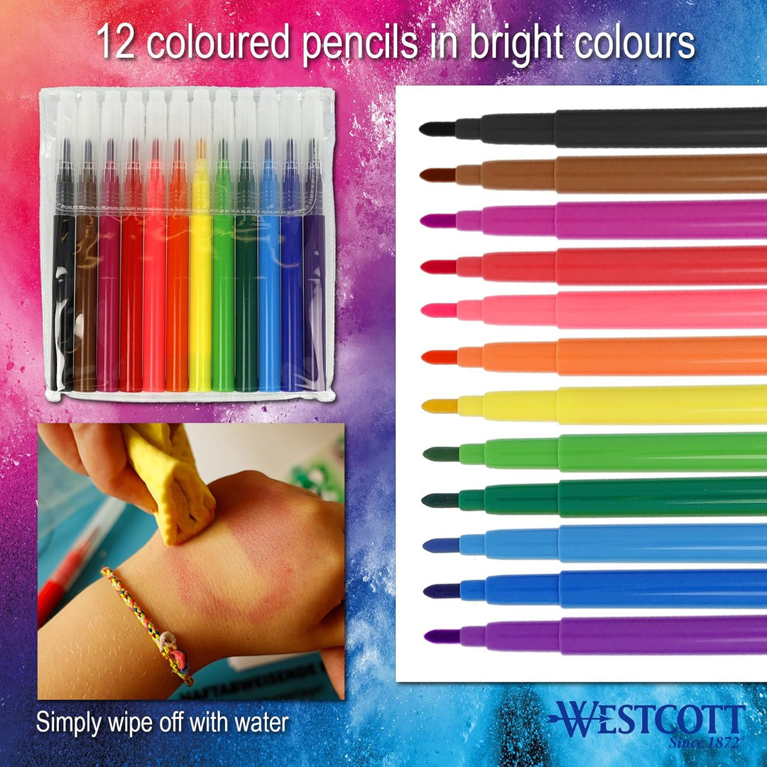 Westcott Elektrischer Farbsprühstift, Airbrush-Set für Kinder mit 12 Filzstiften & 19 Schablonen zum