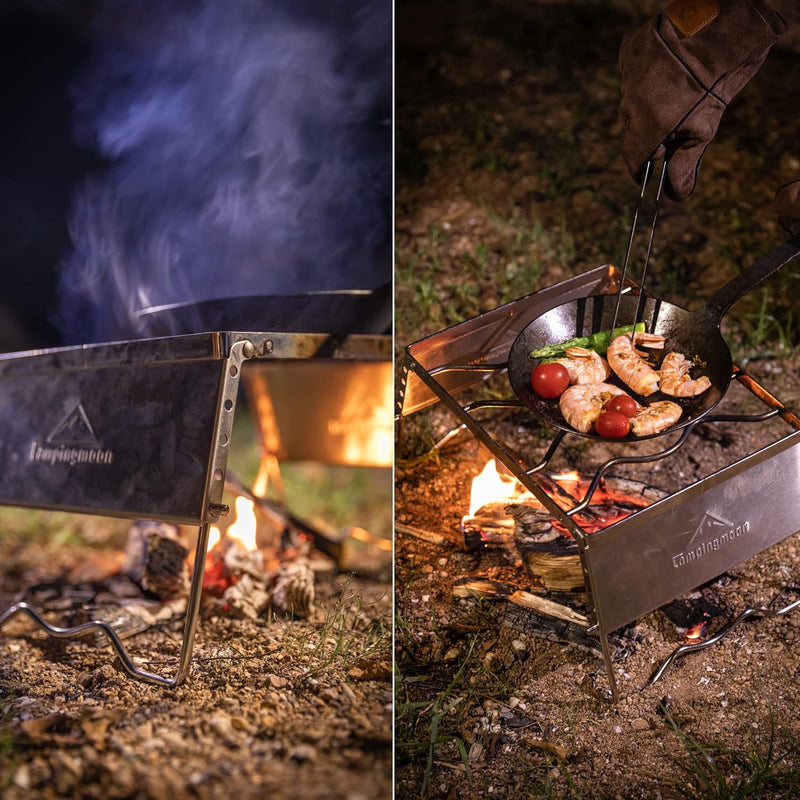 Campingmoon MS-1018 tragbarer Lagerfeuer-Grill aus 304 Edelstahl, für Dutch Oven Kochgeschirr mit Wi