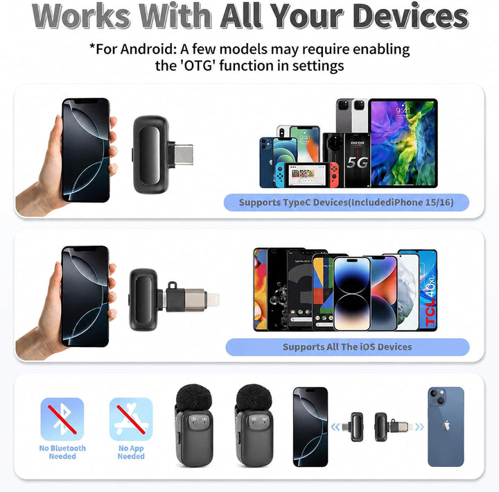 Mini Wireless Lavalier Mikrofon für iPhone/Android, Ansteckmikrofon mit Rauschunterdrückung, AI Voic