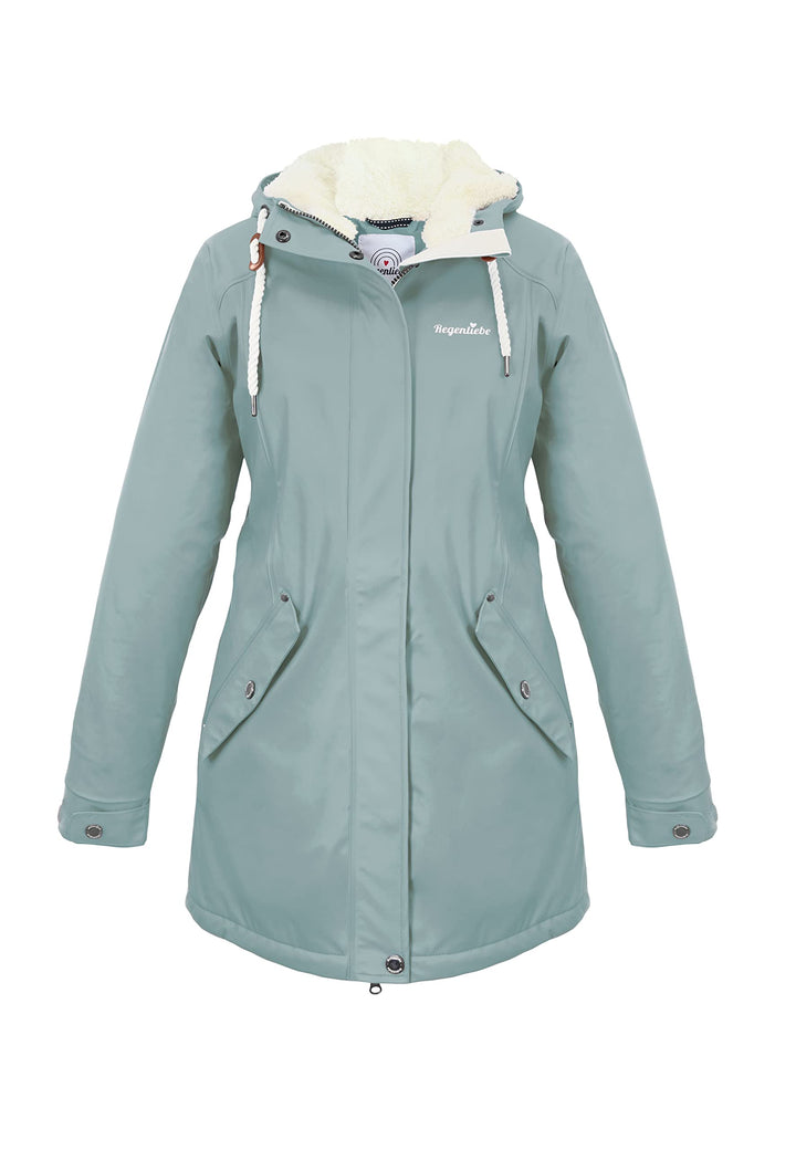 Regenliebe Damen Regenmantel wasserdicht Friesennerz mit Teddyfleece gefüttert 36 hellblau, 36 hellb