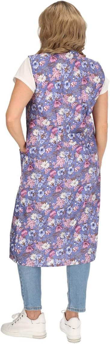 Knopfkittel Baumwolle bunt Kochschürze Hauskleid Kittel Schürze ohne Arm 38 Hellblau, 38 Hellblau
